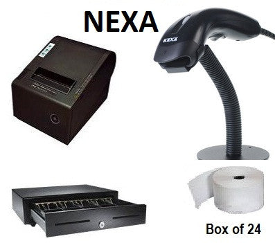 Nexa PX700II Printer + Nexa Cash Drawer + Nexa NC1200 Barcode Scanner