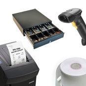 Epson TM-T82 Thermal Printer Serial or Parallel & USB + Nexa 80" Thermal Rolls, Box 24 + Nexa CB900 Cash Drawer + Nexa NC-1200 Scanner  & Stand